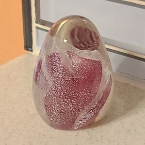 Unique Vintage Glass Egg Paperweight - Pink and Clear